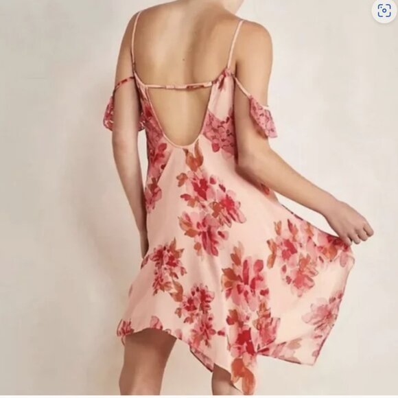 Free People Chemise Sz L Monday Morning Trapeze Coral Pink Roses Slip Dress - Picture 2 of 10